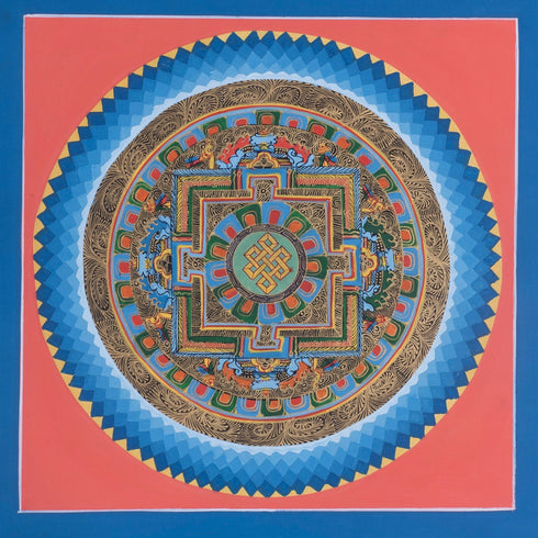 Kalachakra Mandala Tibetan Thangka Art with endless knot | For Meditation